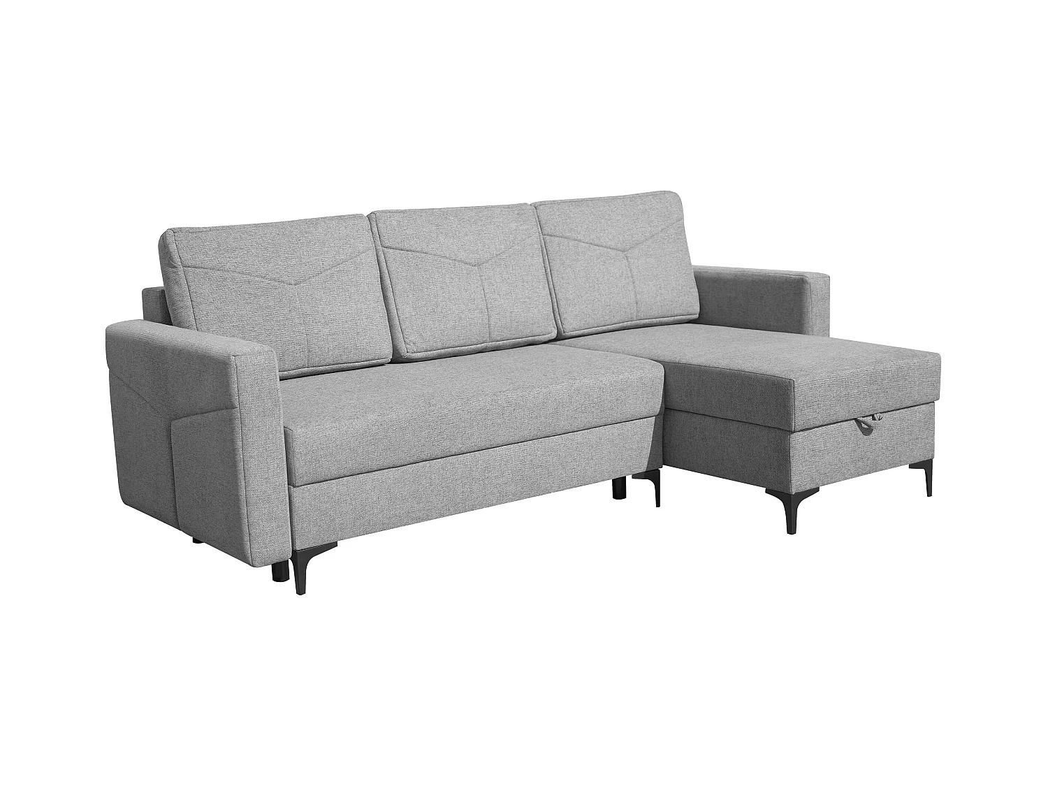 Canapé d'angle Kairo avec fonction couchage et coffre de rangement, couleur : gris, tissu velours, ottomane à gauche ou à droite