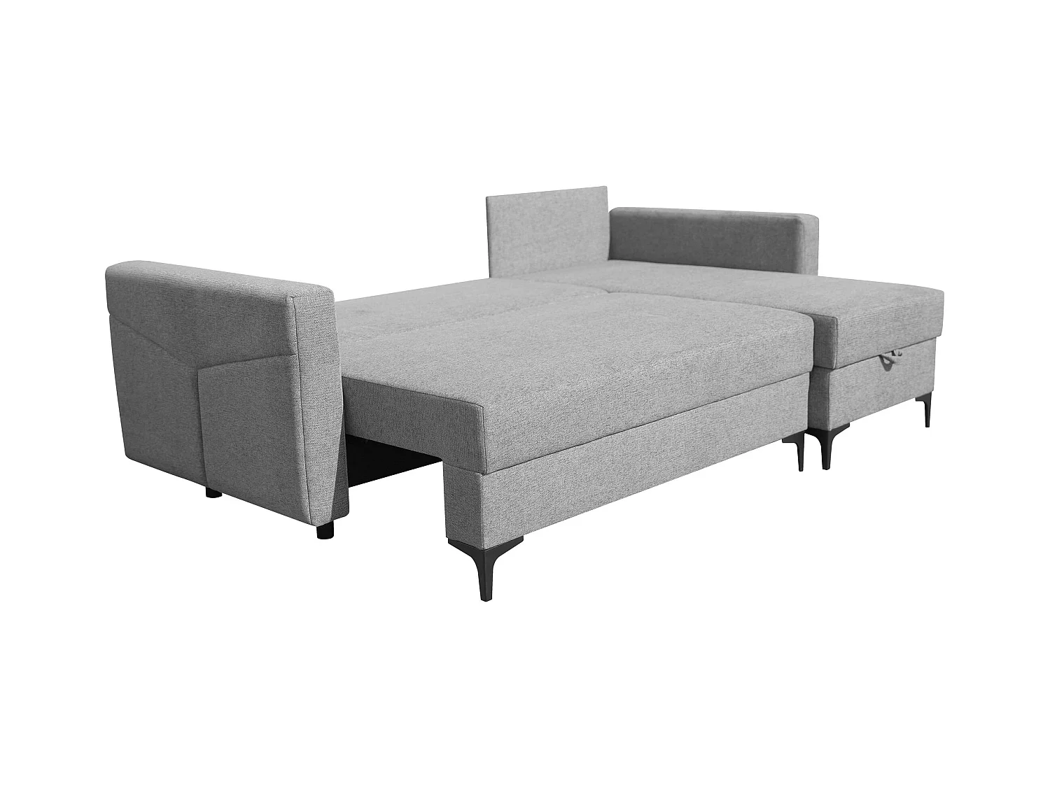 Canapé d'angle Kairo avec fonction couchage et coffre de rangement, couleur : gris, tissu velours, ottomane à gauche ou à droite