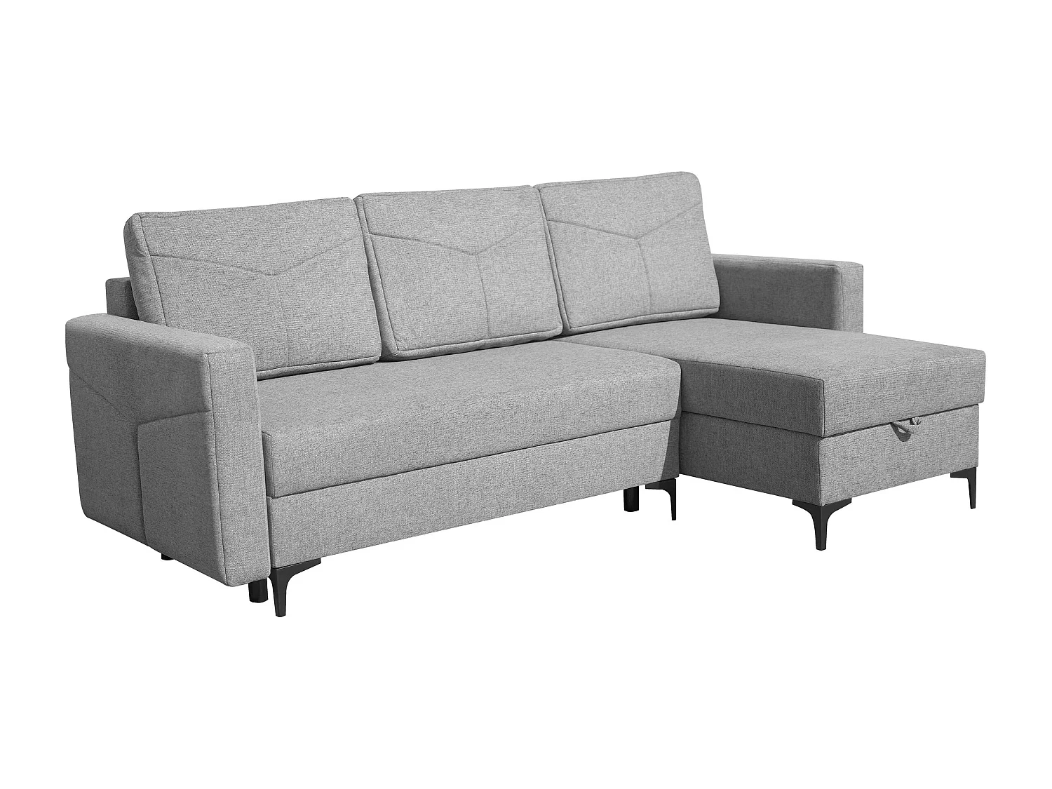 Canapé d'angle Kairo avec fonction couchage et coffre de rangement, couleur : gris, tissu velours, ottomane à gauche ou à droite