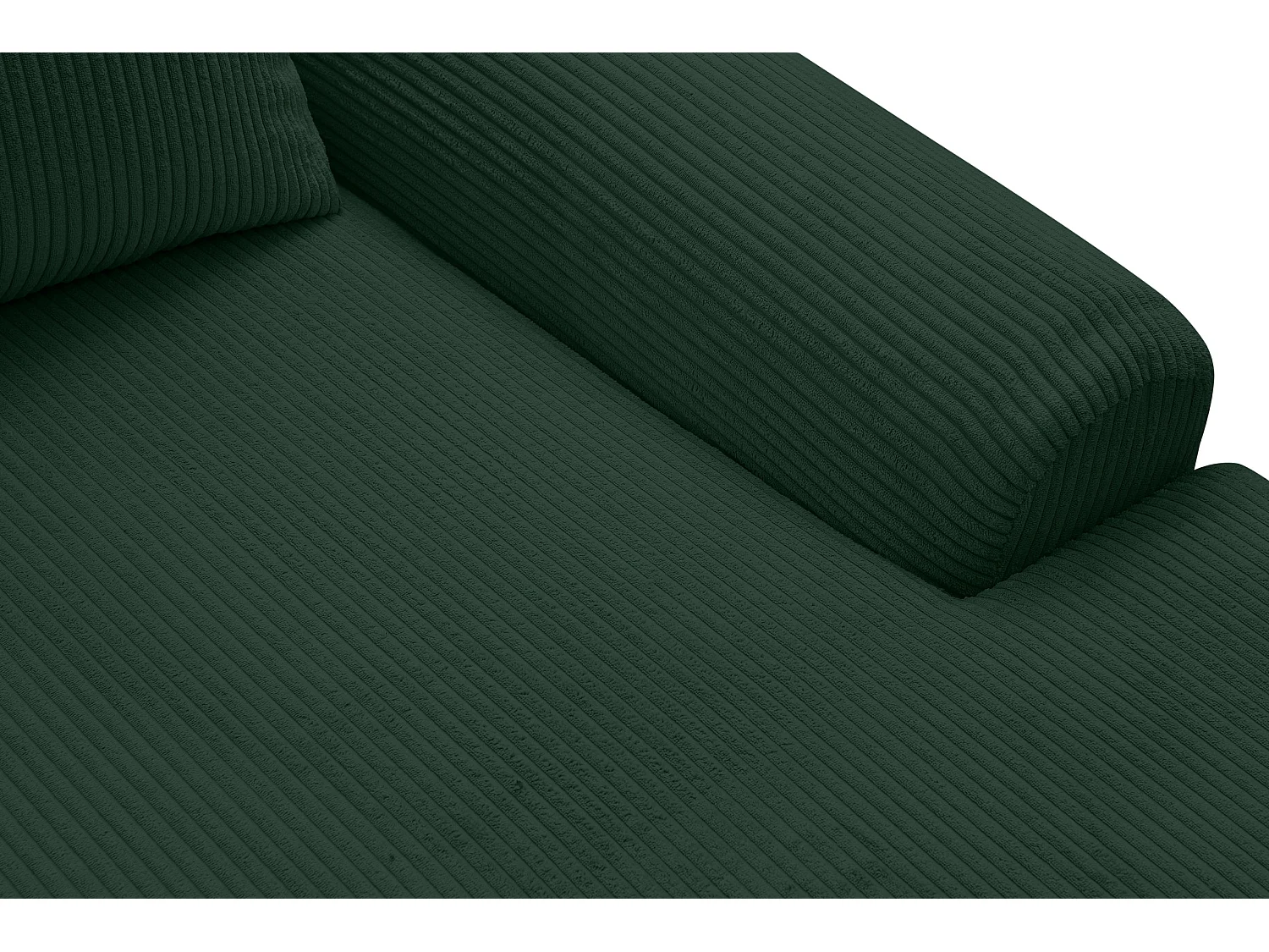 Canapé d'angle Dream Cord avec fonction couchage et coffre de rangement, couleur : vert, tissu cordé, pouf à droite