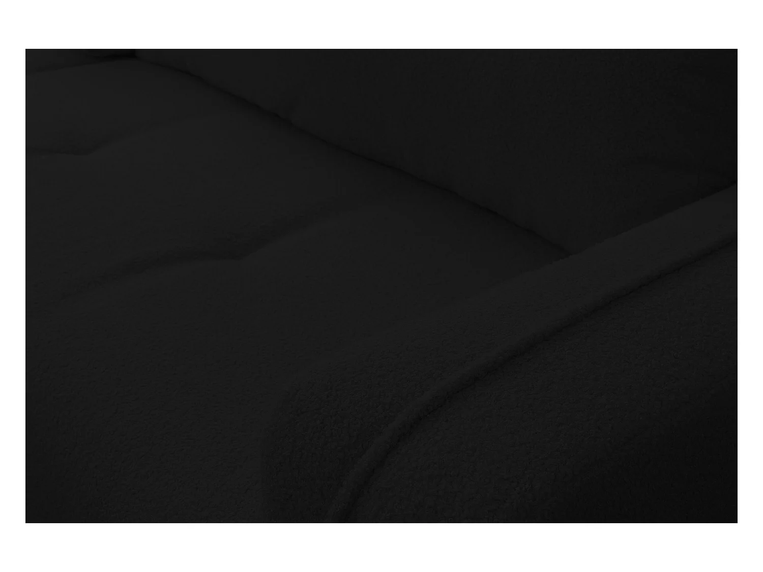 Canapé d'angle Cloud avec fonction couchage et coffre de rangement, couleur : noir, tissu bouclé, pouf universel