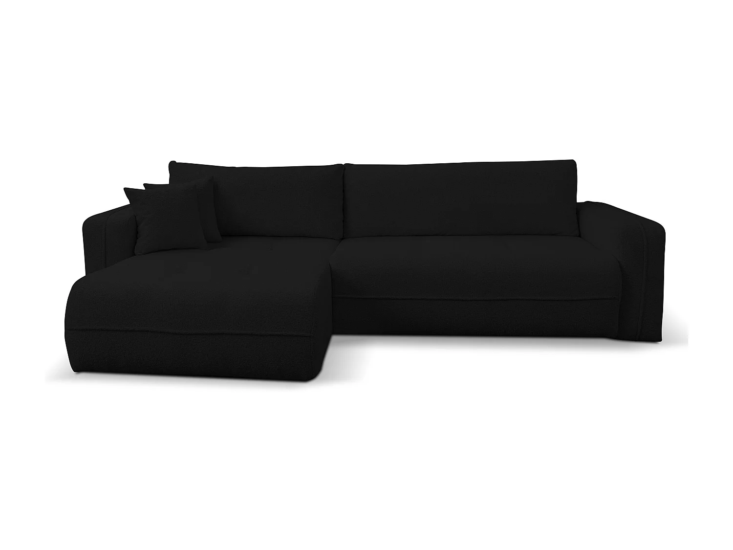 Hoekbank Cloud, hoekbank in L-vorm met slaapfunctie en bedbak, kleur: zwart, bouclé-stof, ottomane Unsiversal