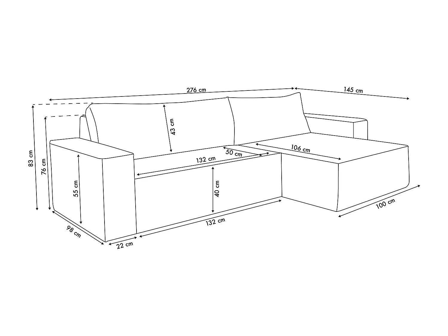 Hoekbank Cloud, hoekbank in L-vorm met slaapfunctie en bedbak, kleur: zwart, bouclé-stof, ottomane Unsiversal