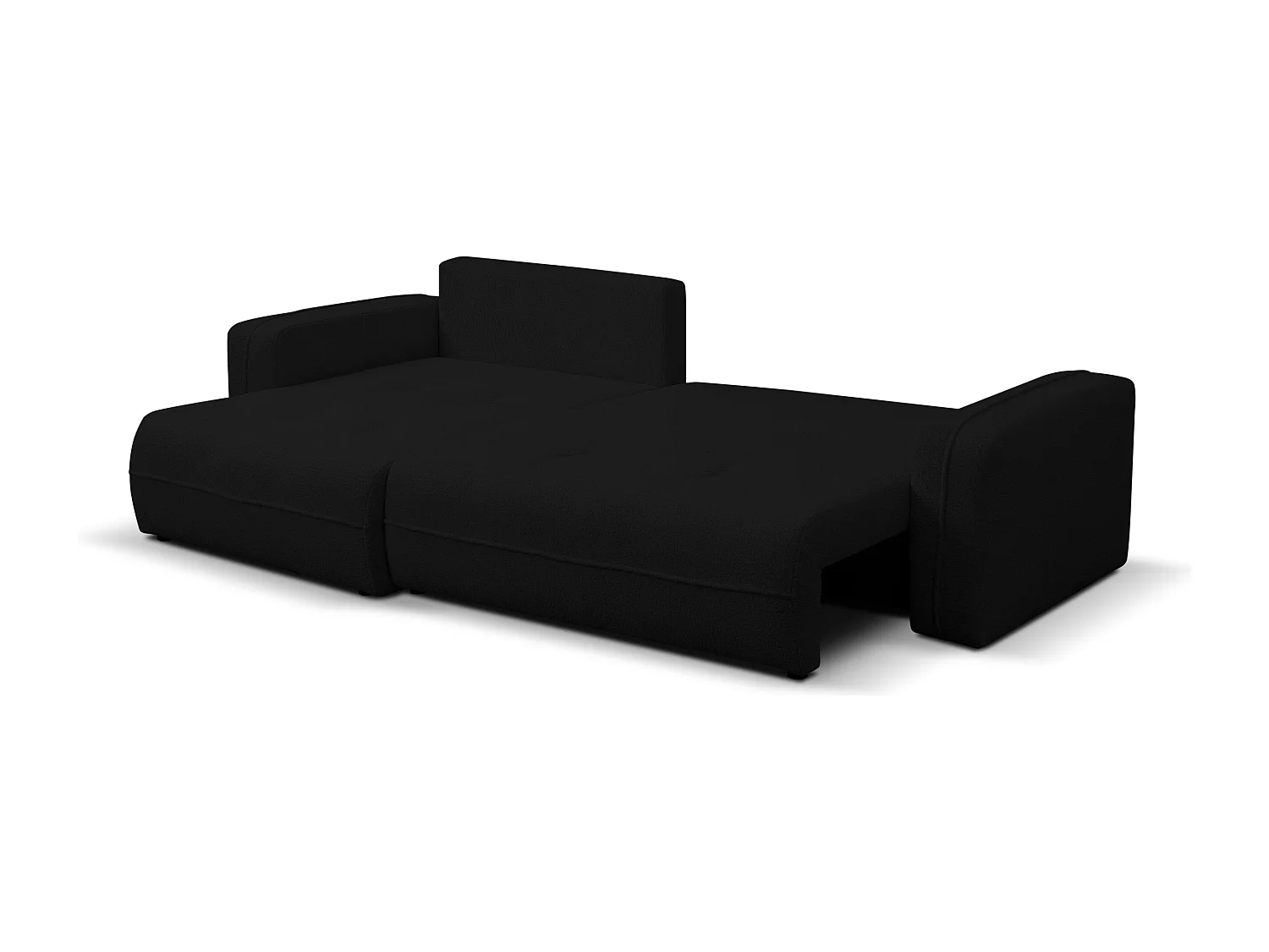 Hoekbank Cloud, hoekbank in L-vorm met slaapfunctie en bedbak, kleur: zwart, bouclé-stof, ottomane Unsiversal