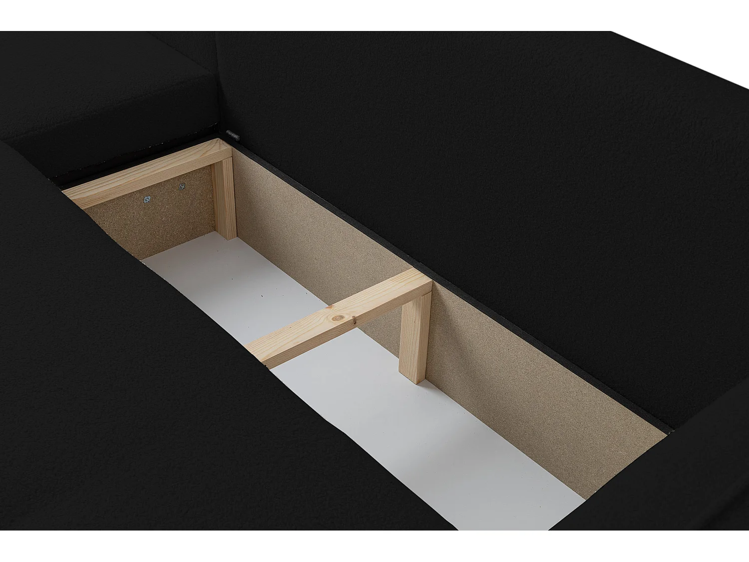 Hoekbank Cloud, hoekbank in L-vorm met slaapfunctie en bedbak, kleur: zwart, bouclé-stof, ottomane Unsiversal