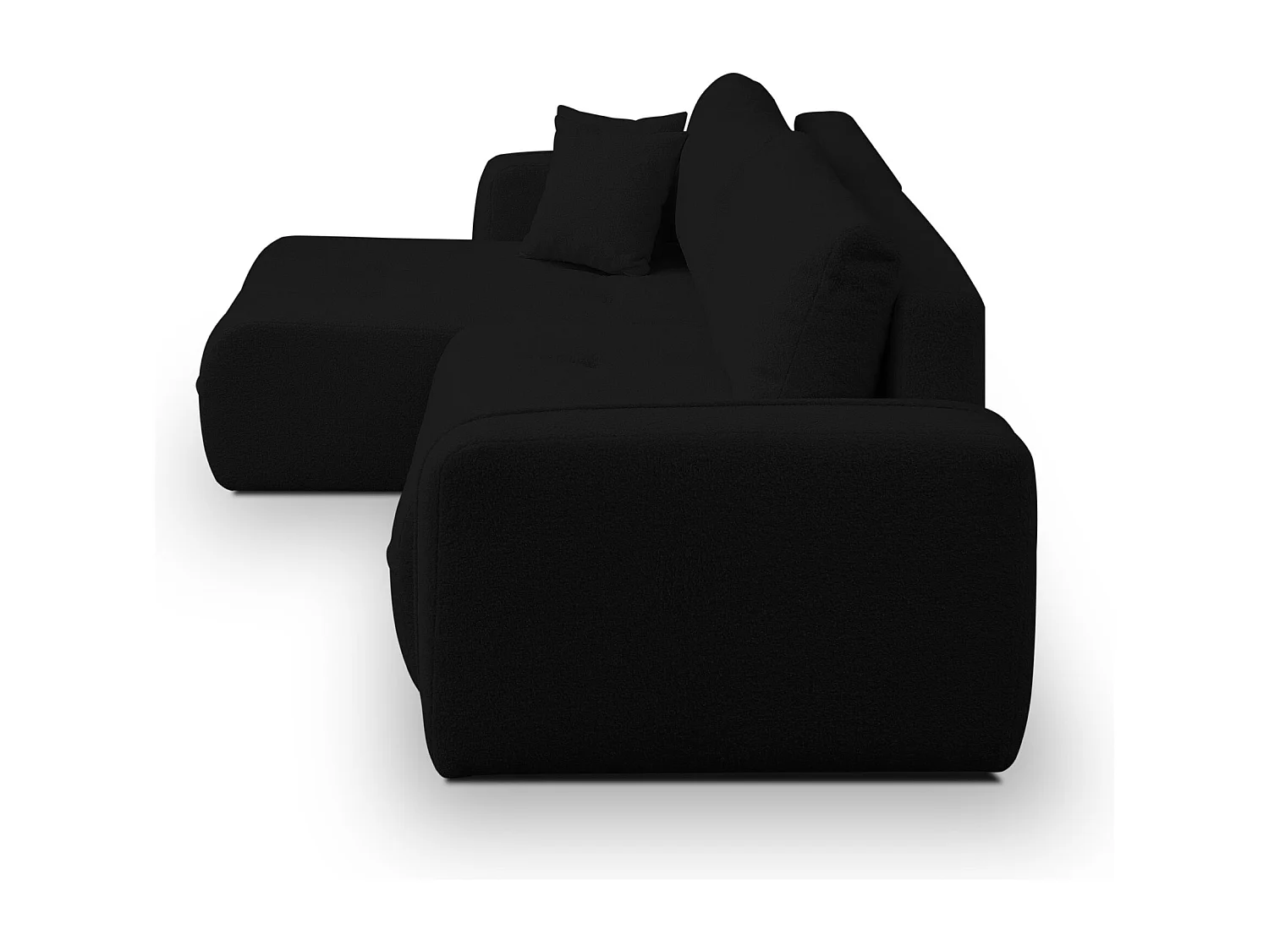 Hoekbank Cloud, hoekbank in L-vorm met slaapfunctie en bedbak, kleur: zwart, bouclé-stof, ottomane Unsiversal