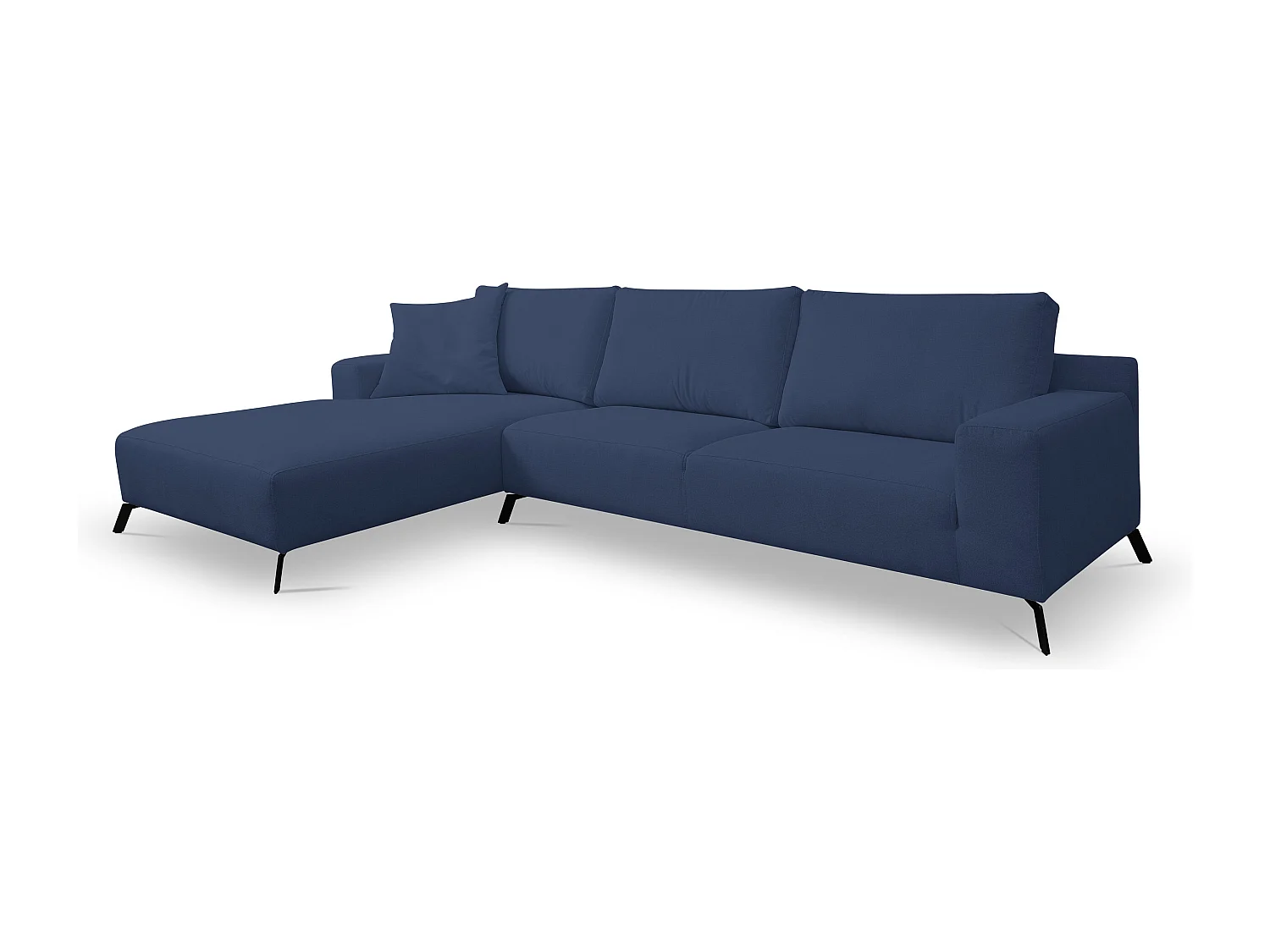 Canapé d'angle Aspen, couleur du canapé : bleu, tissu velours, pouf à gauche