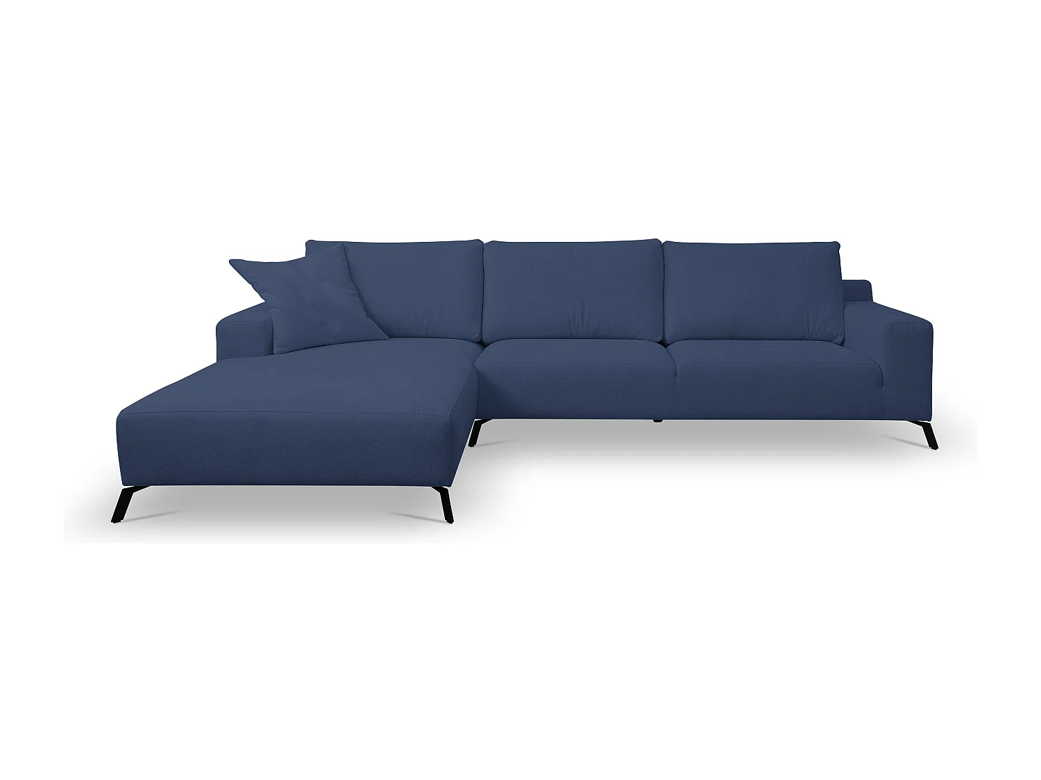 Canapé d'angle Aspen, couleur du canapé : bleu, tissu velours, pouf à gauche