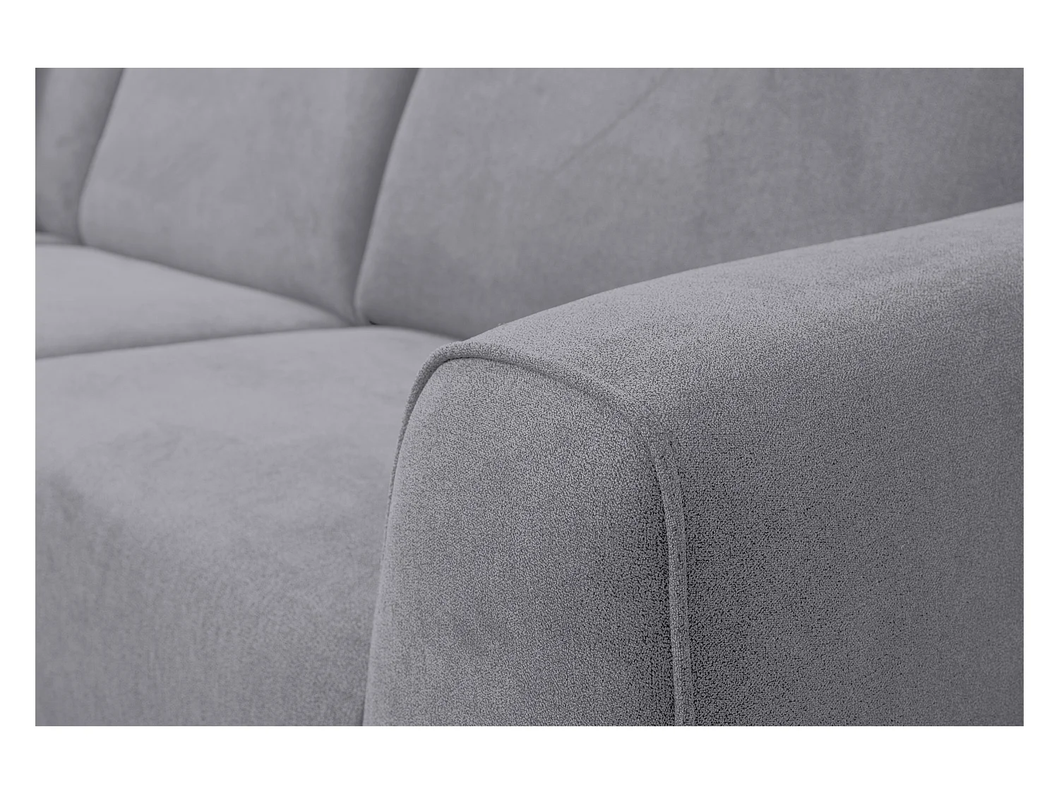 Canapé d'angle Mula, couleur : gris clair, tissu velours, pouf à gauche