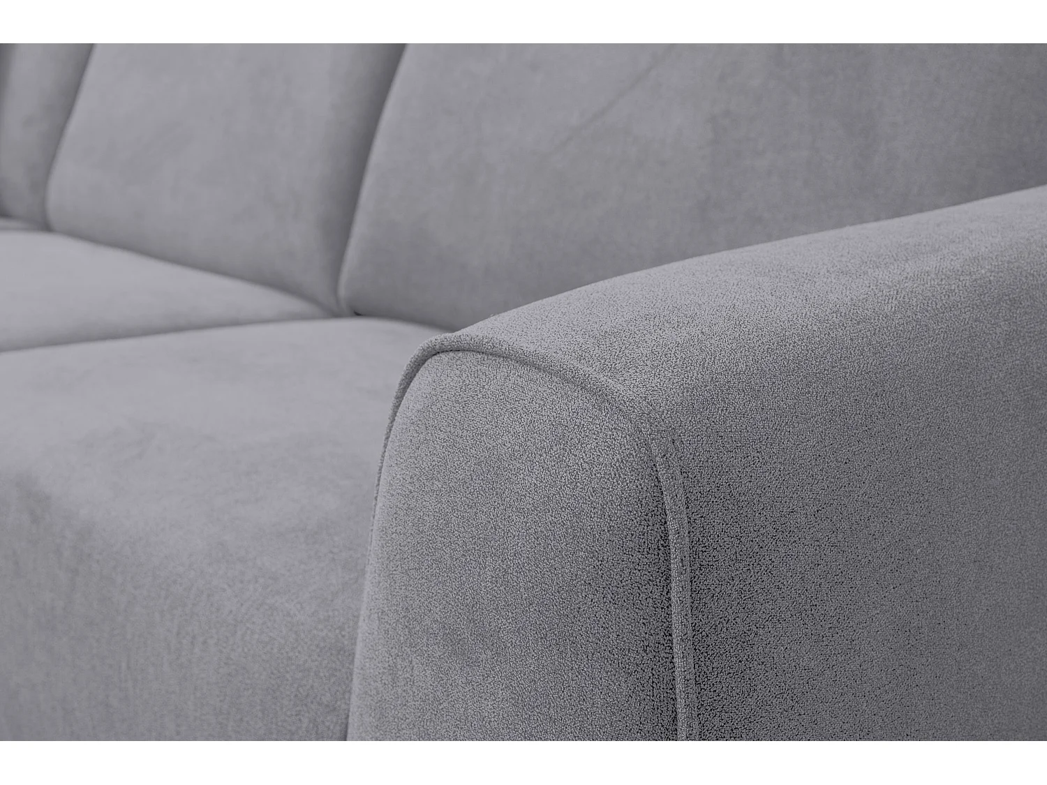 Canapé d'angle Mula, couleur : gris clair, tissu velours, pouf à gauche