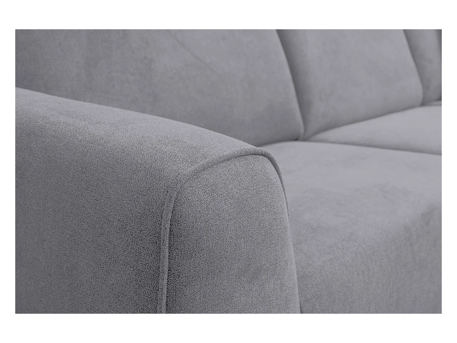 Canapé d'angle Mula, couleur du canapé : gris clair, tissu velours, pouf à droite