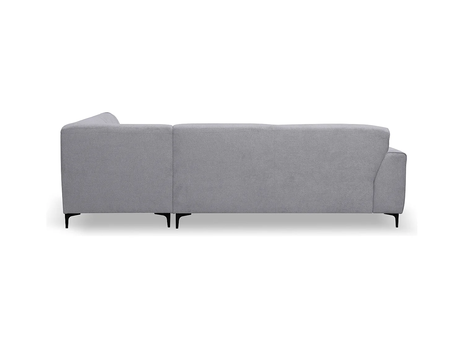 Canapé d'angle Mula, couleur du canapé : gris clair, tissu velours, pouf à droite