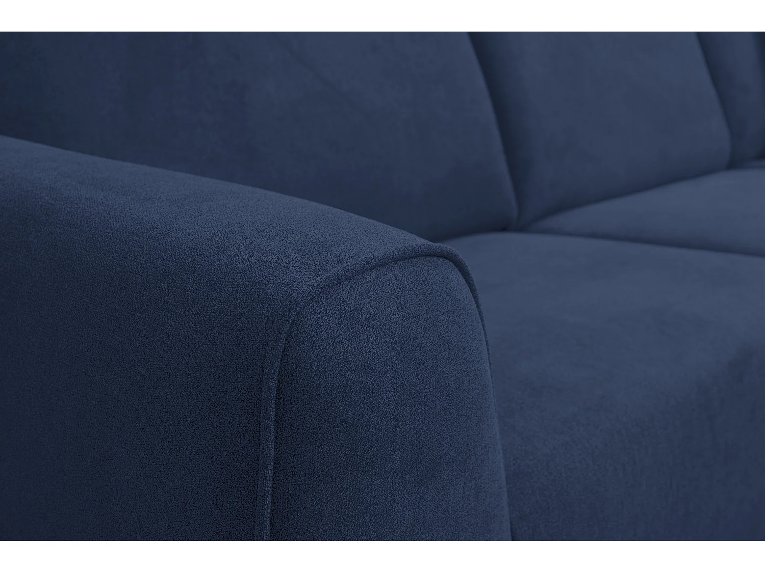 Canapé d'angle Mula, couleur : bleu, tissu velours, pouf à droite