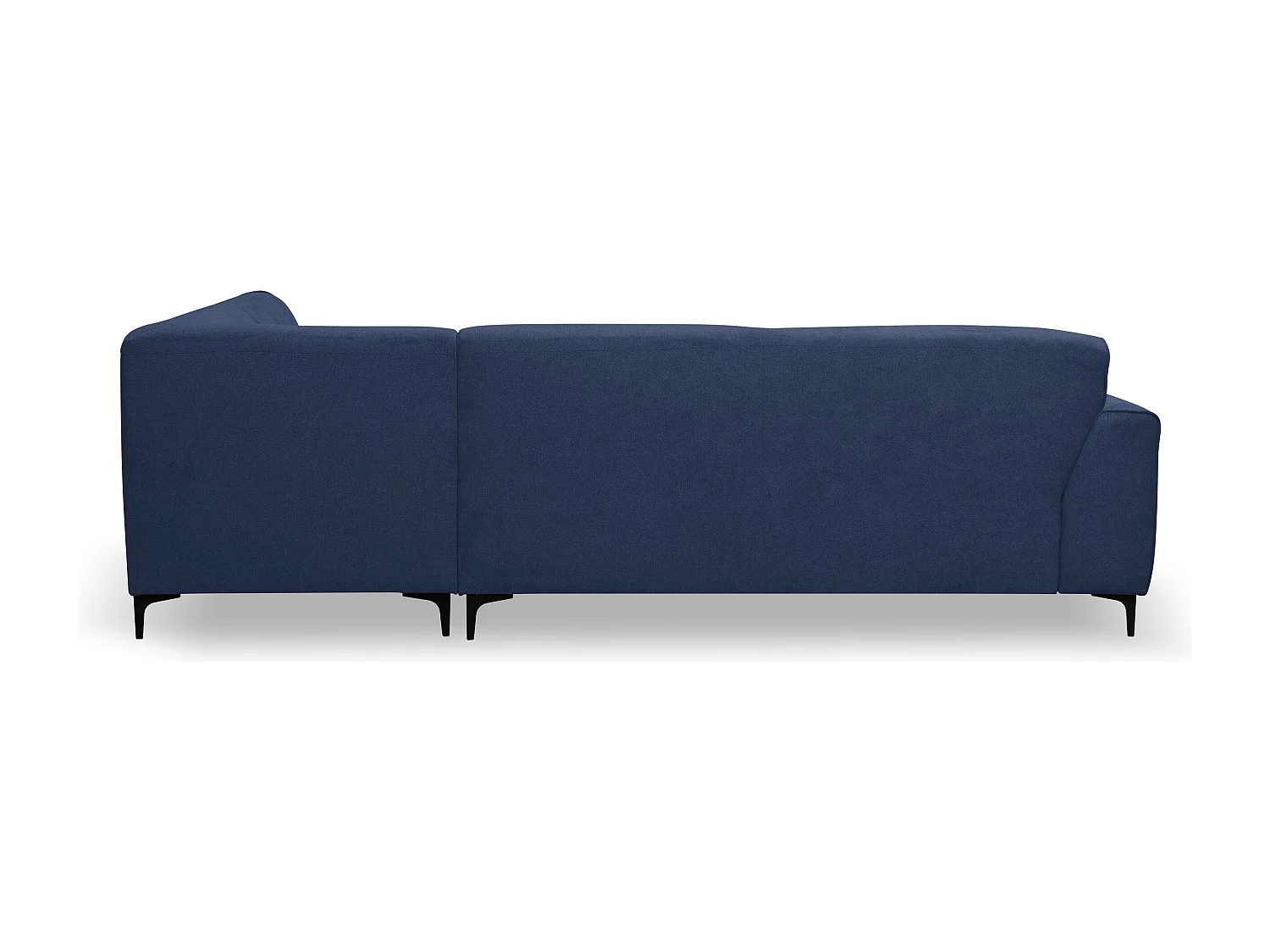 Canapé d'angle Mula, couleur : bleu, tissu velours, pouf à droite