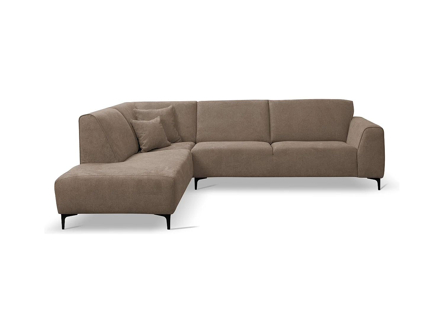 Canapé d'angle Mula, couleur : marron, tissu velours, pouf gauche