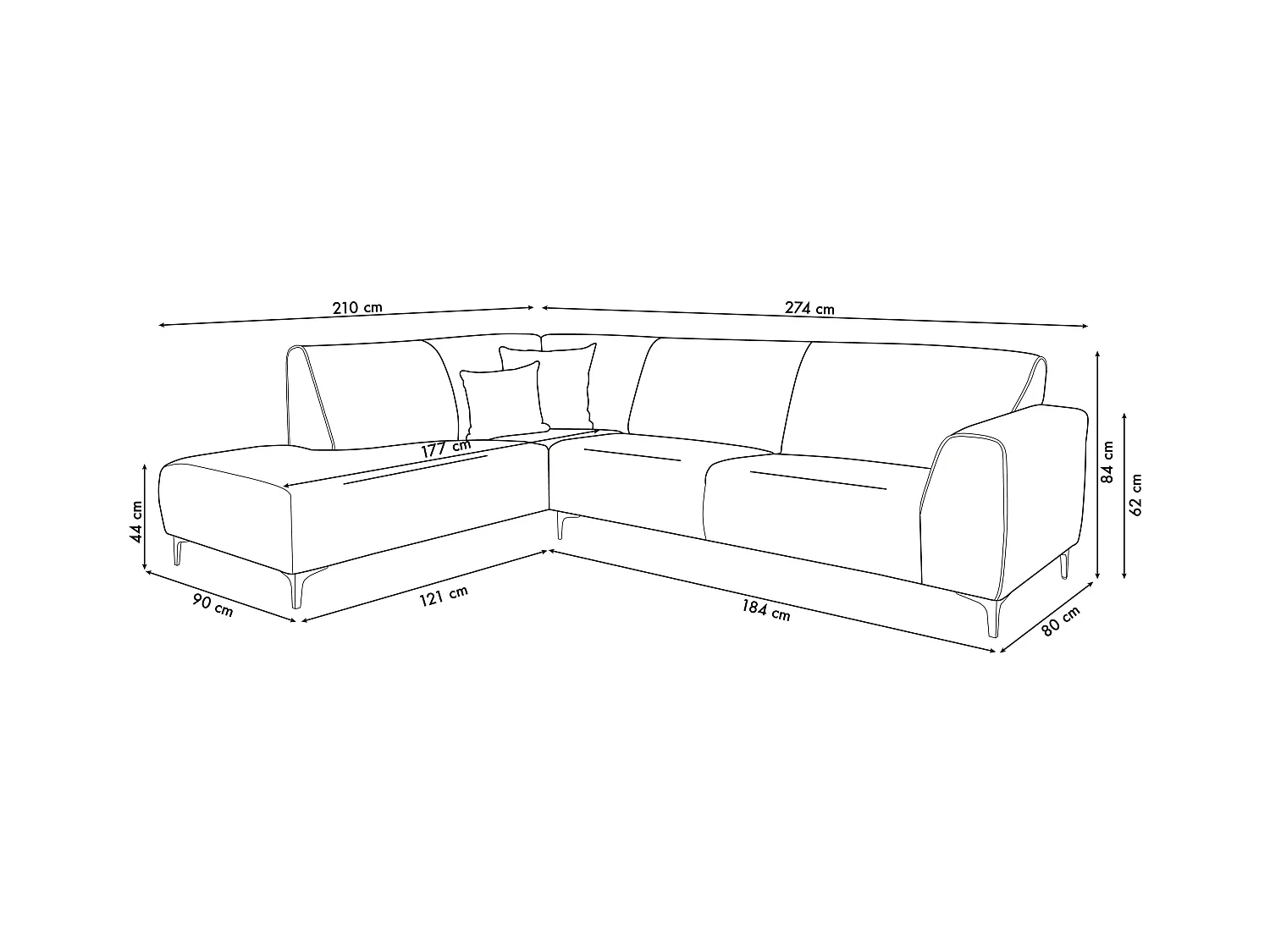 Canapé d'angle Mula, couleur : marron, tissu velours, pouf gauche