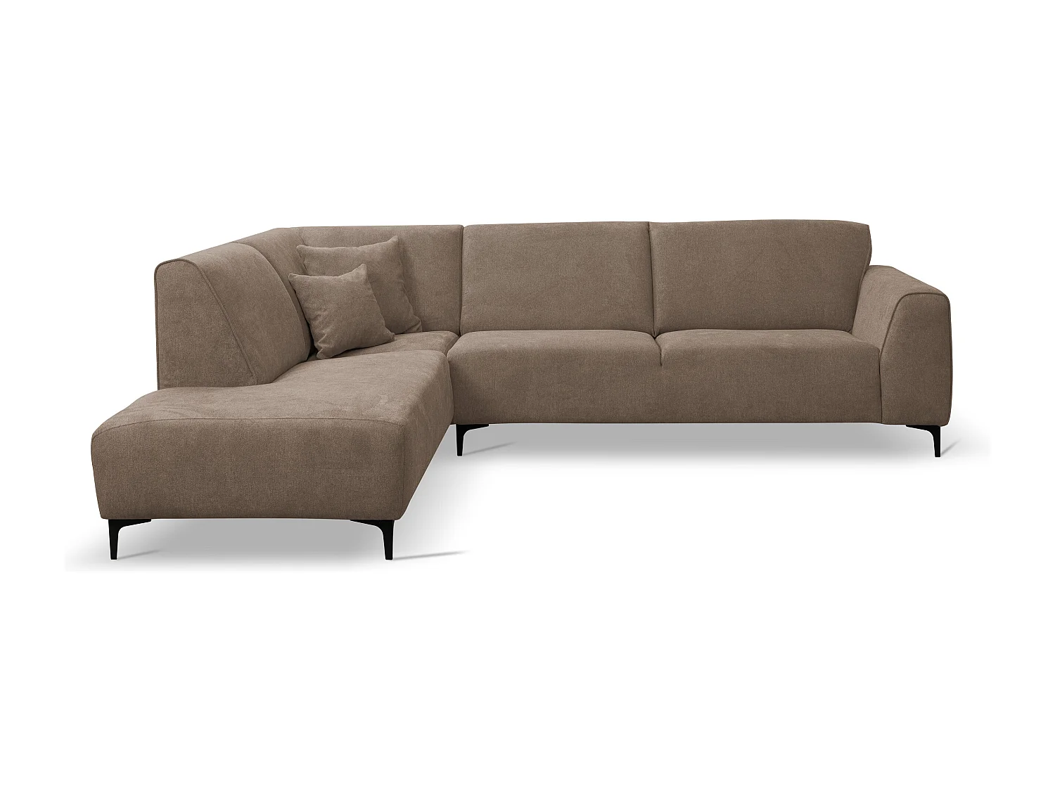 Canapé d'angle Mula, couleur : marron, tissu velours, pouf gauche