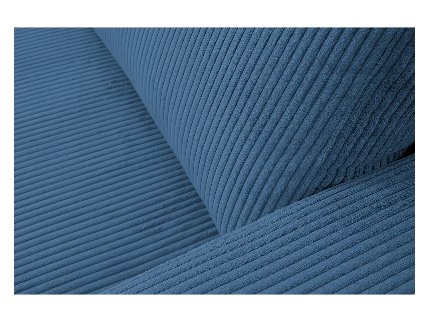 Canapé d'angle Aspen, couleur du canapé : bleu, tissu velours côtelé, pouf à gauche