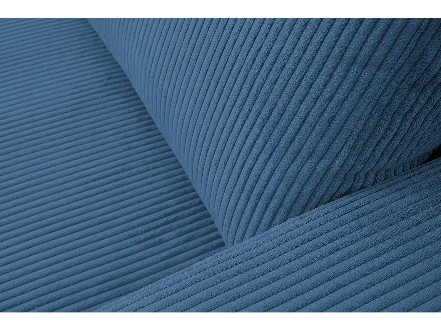 Canapé d'angle Aspen, couleur du canapé : bleu, tissu velours côtelé, pouf à gauche