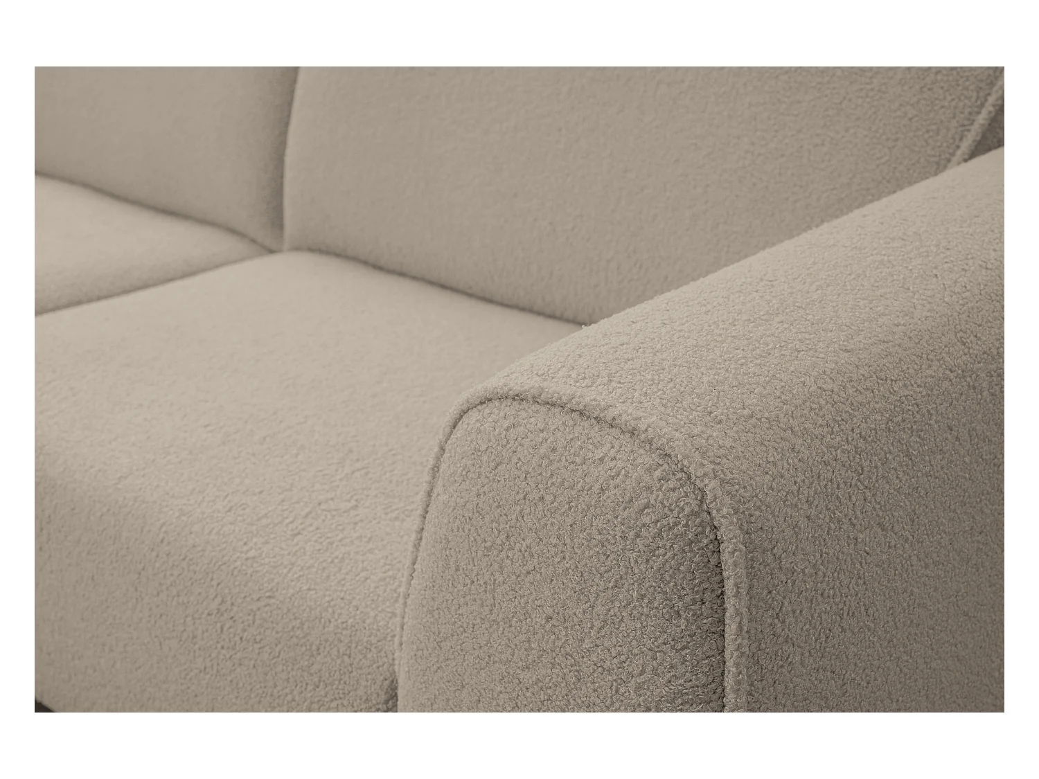 Canapé d'angle Mula, couleur : beige, tissu bouclé, pouf à gauche