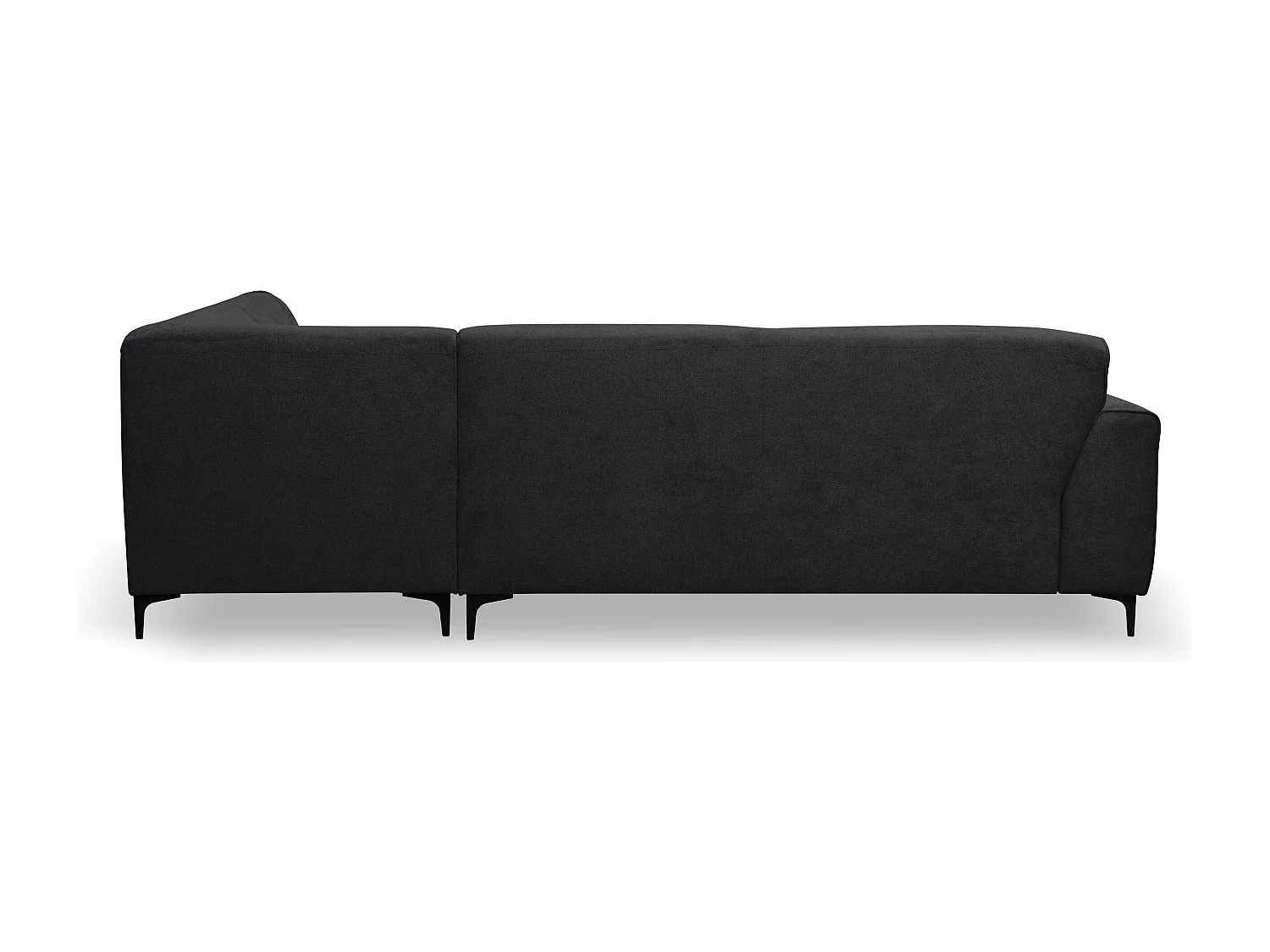 Canapé d'angle Mula, couleur du canapé : noir, tissu velours, pouf à droite