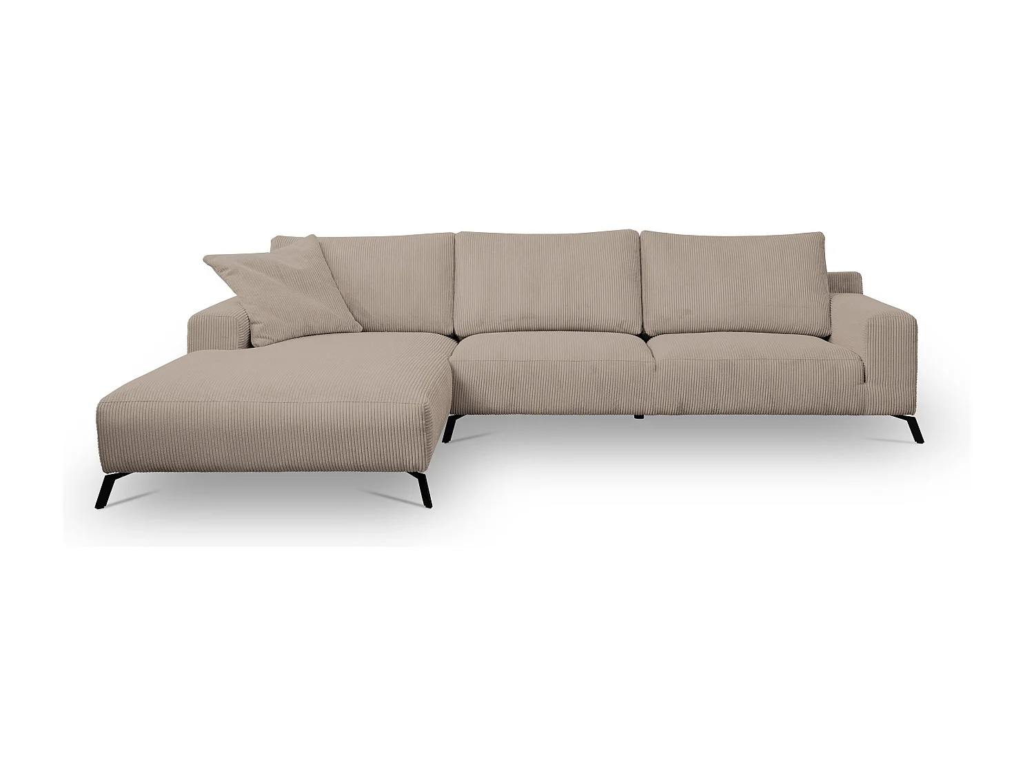 Canapé d'angle Aspen, couleur du canapé : marron, tissu velours côtelé, pouf à gauche