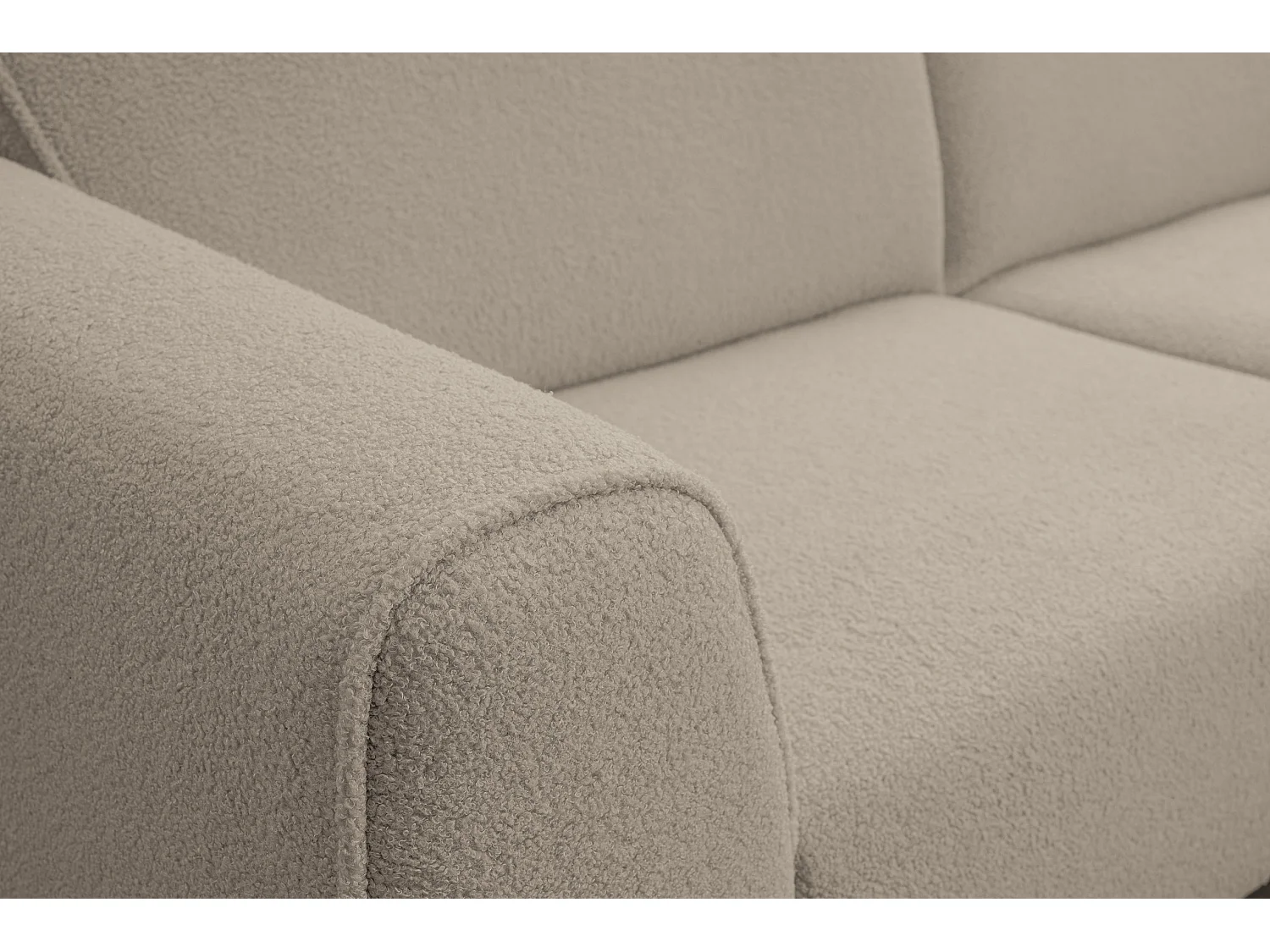 Canapé d'angle Mula, couleur du canapé : beige, tissu bouclé, pouf à droite