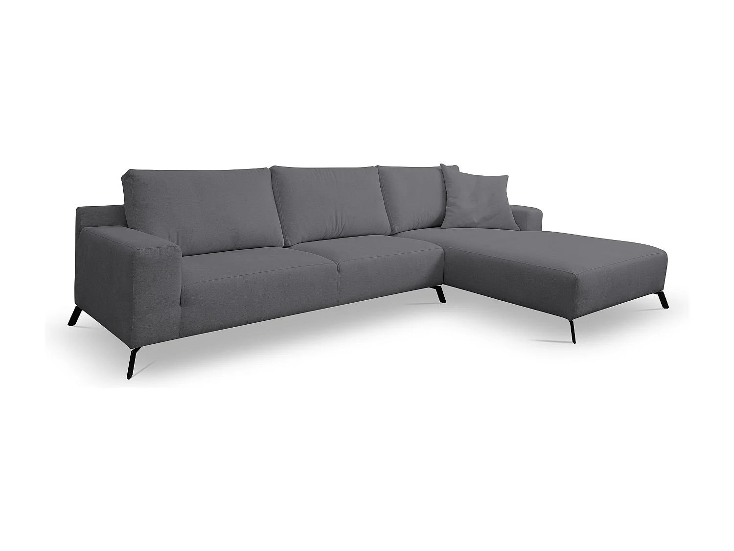 Canapé d'angle Aspen, couleur du canapé : gris, tissu velours, pouf à droite