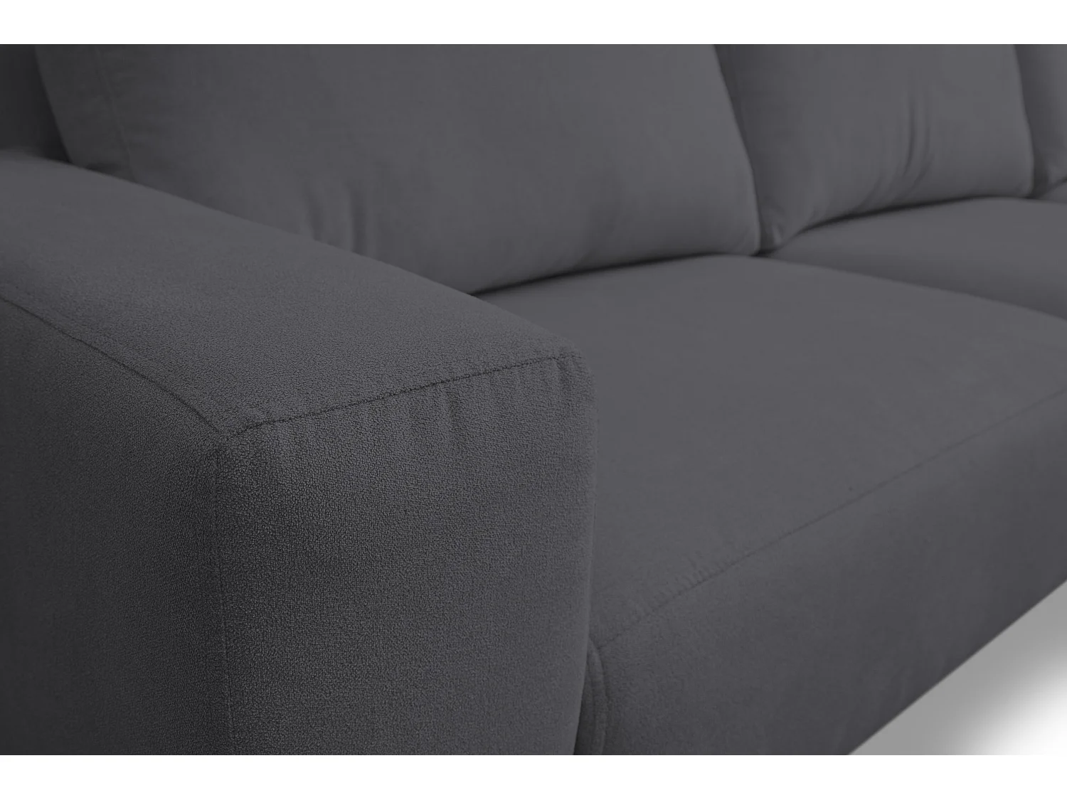 Canapé d'angle Aspen, couleur du canapé : gris, tissu velours, pouf à droite