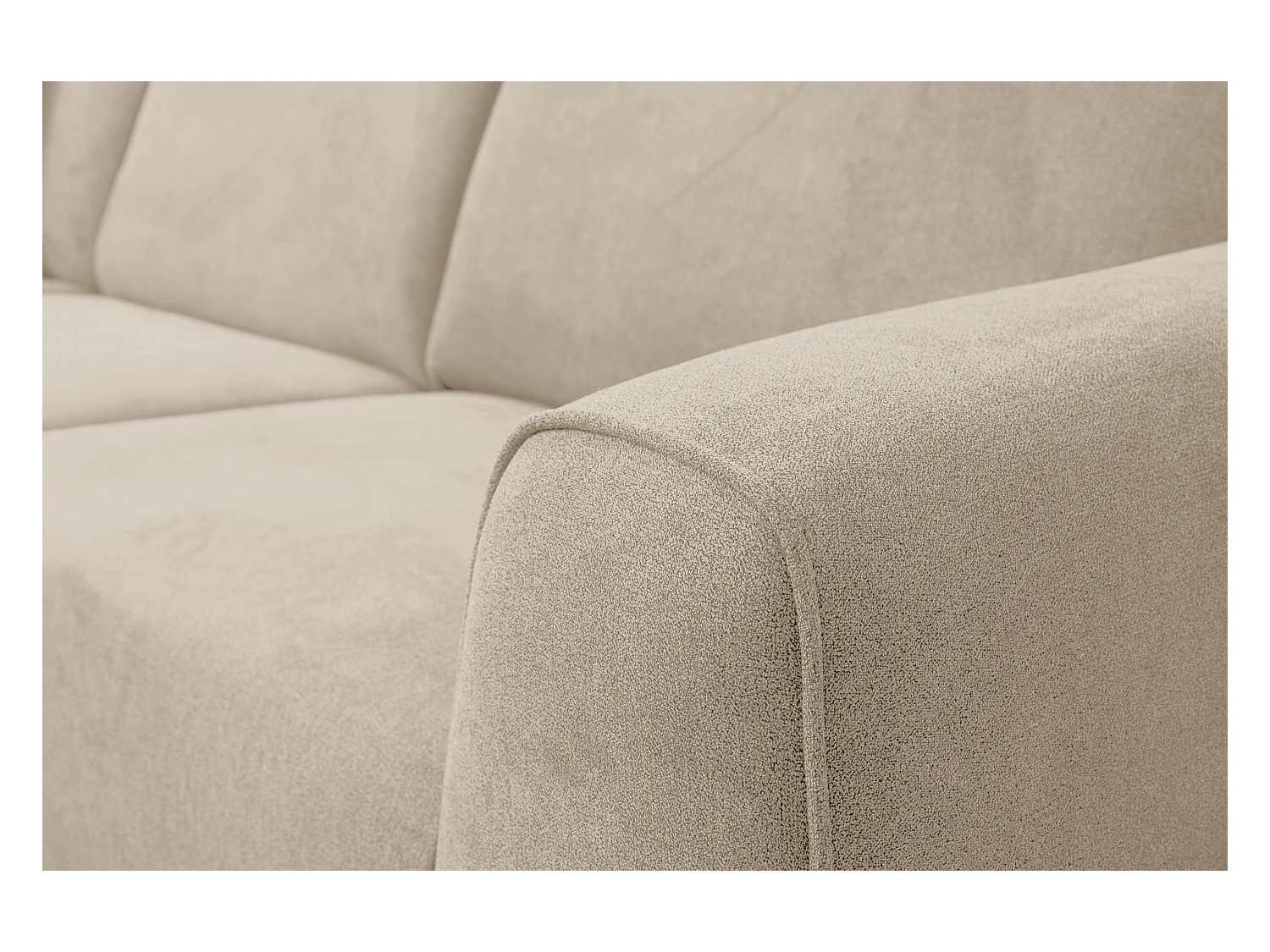 Canapé d'angle Mula, couleur : beige, tissu velours, pouf à gauche