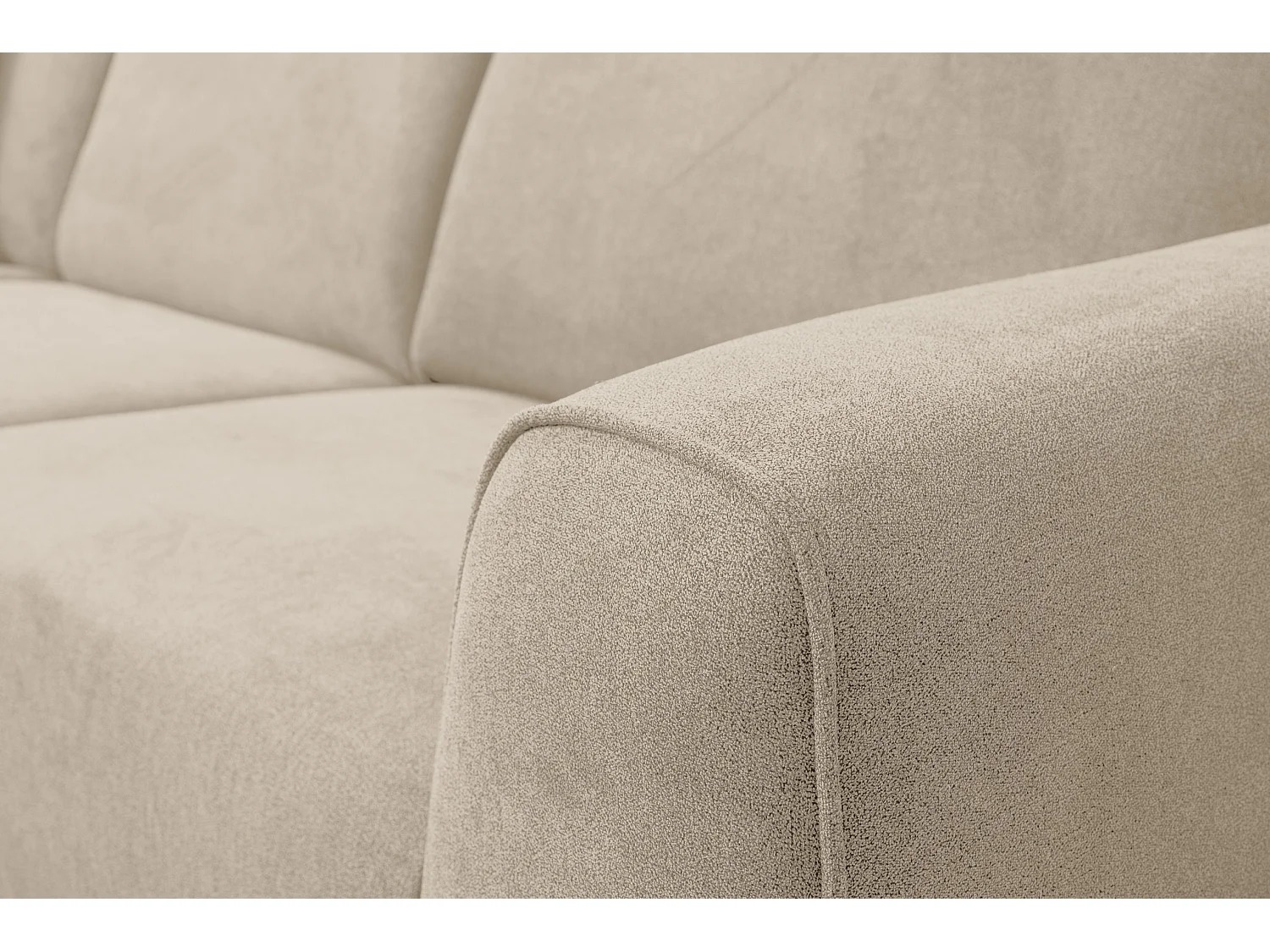 Canapé d'angle Mula, couleur : beige, tissu velours, pouf à gauche