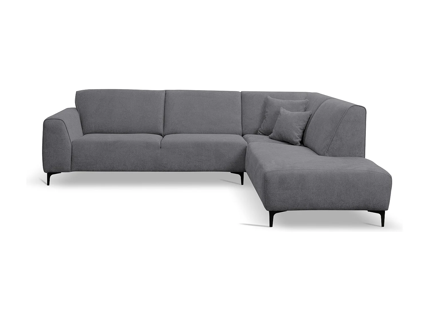 Canapé d'angle Mula, couleur du canapé : gris, tissu velours, pouf à droite