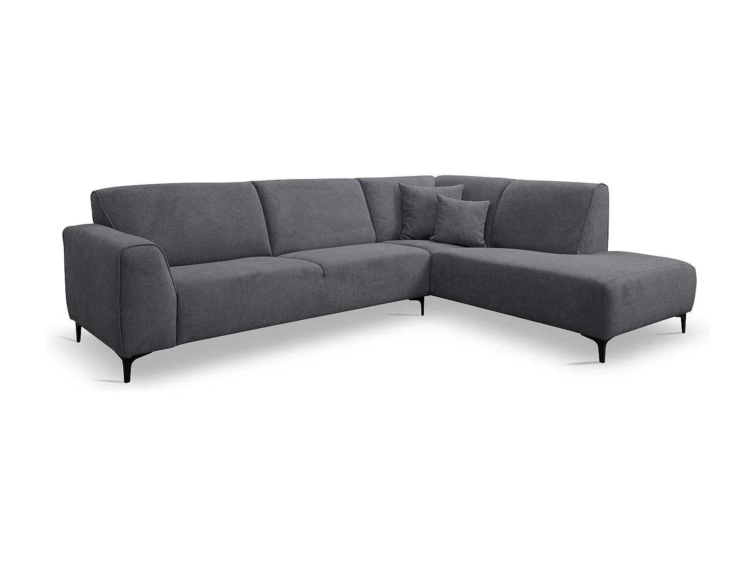 Canapé d'angle Mula, couleur du canapé : gris, tissu velours, pouf à droite