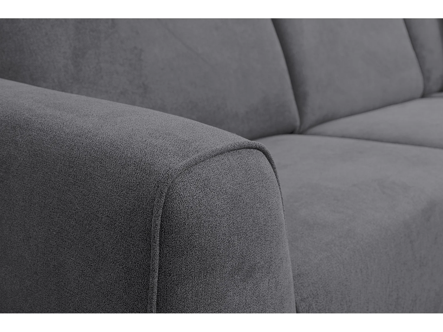 Canapé d'angle Mula, couleur du canapé : gris, tissu velours, pouf à droite