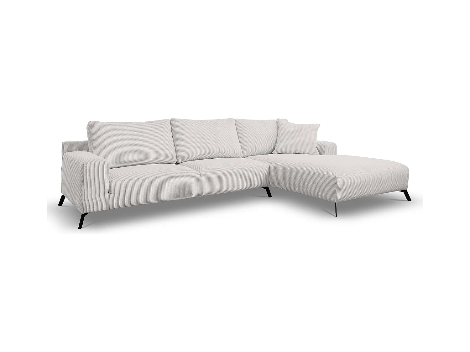 Canapé d'angle Aspen, couleur du canapé : beige, tissu velours côtelé, pouf à droite