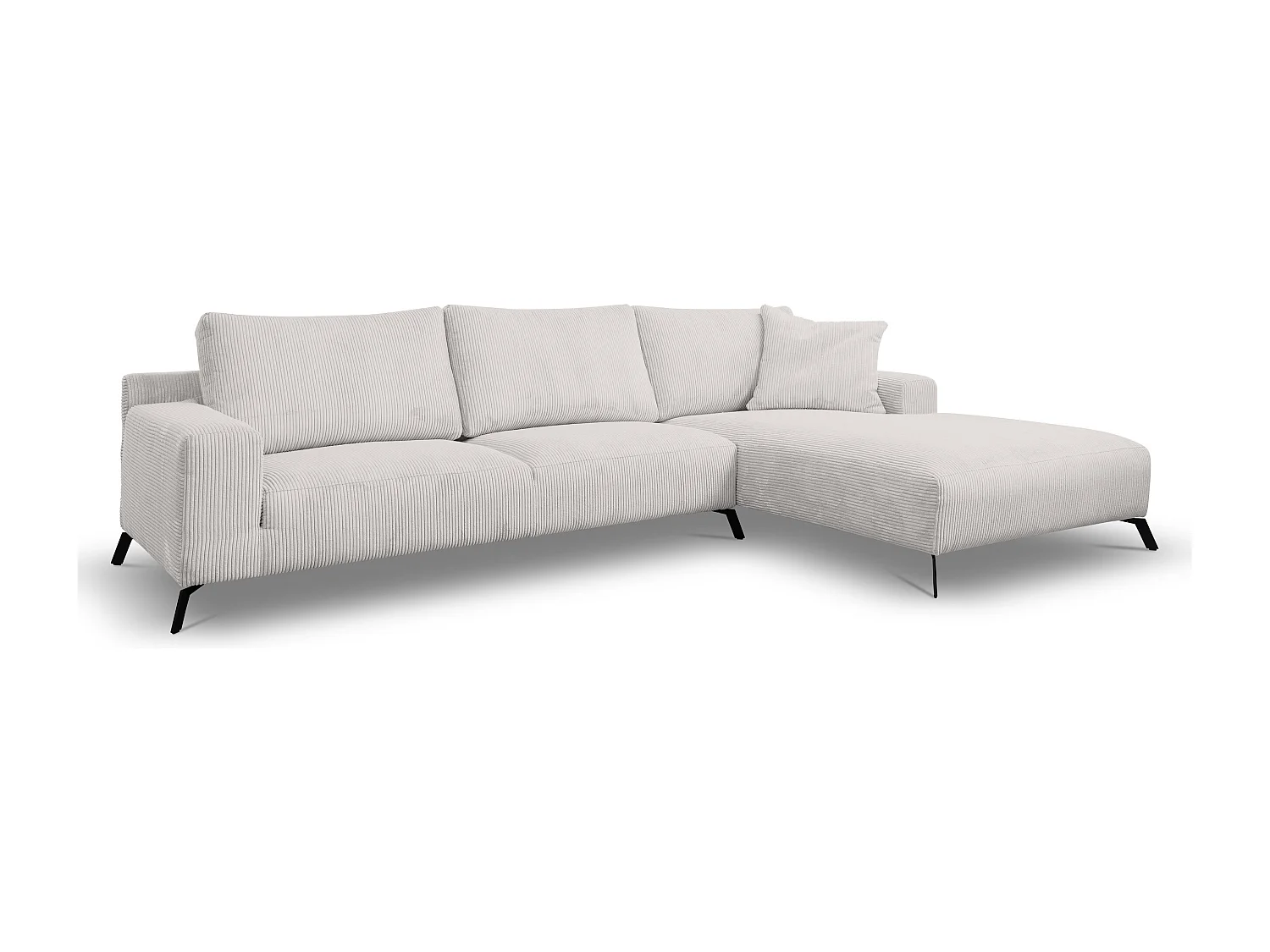 Canapé d'angle Aspen, couleur du canapé : beige, tissu velours côtelé, pouf à droite