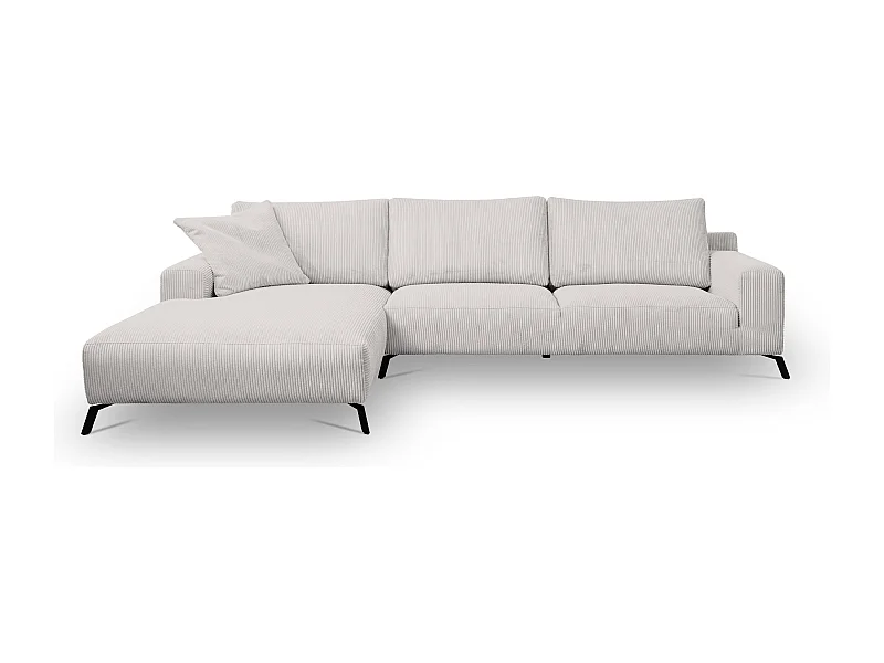 Canapé d'angle Aspen, couleur du canapé : beige, tissu cordé, pouf à gauche