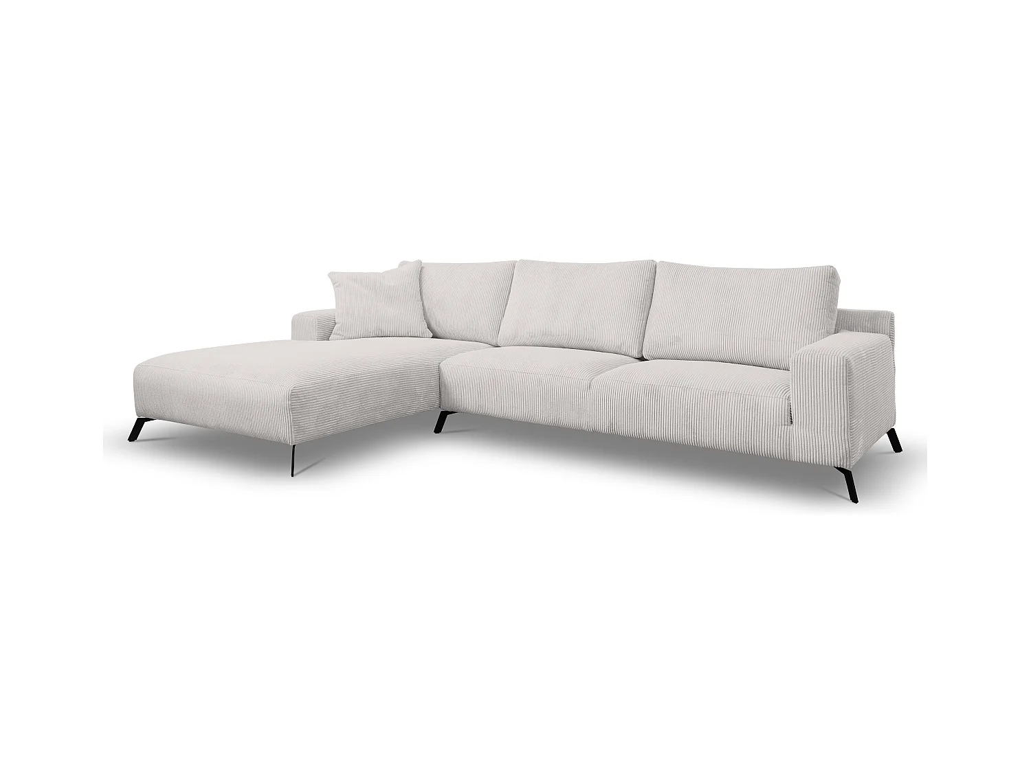 Canapé d'angle Aspen, couleur du canapé : beige, tissu cordé, pouf à gauche