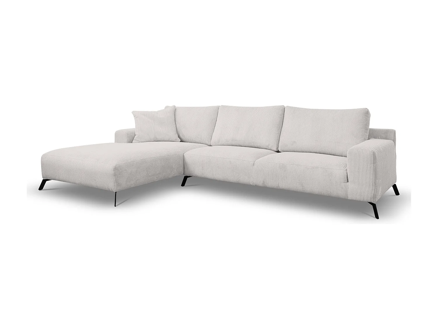 Canapé d'angle Aspen, couleur du canapé : beige, tissu cordé, pouf à gauche