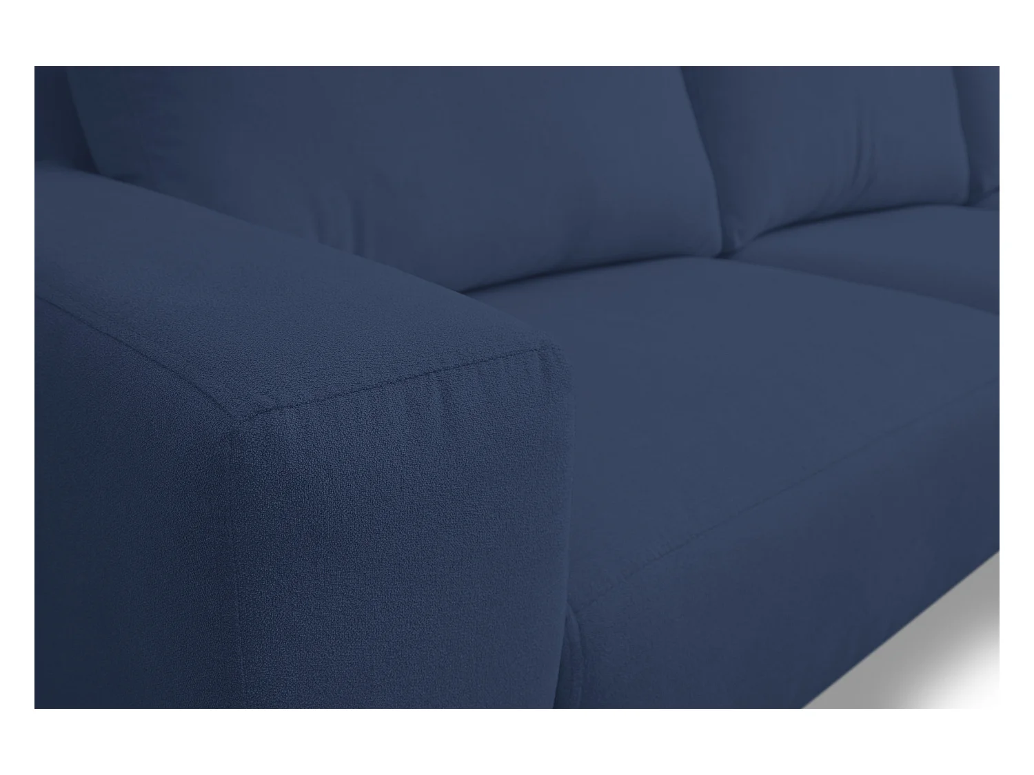 Canapé d'angle Aspen, couleur du canapé : bleu, tissu velours, pouf à droite