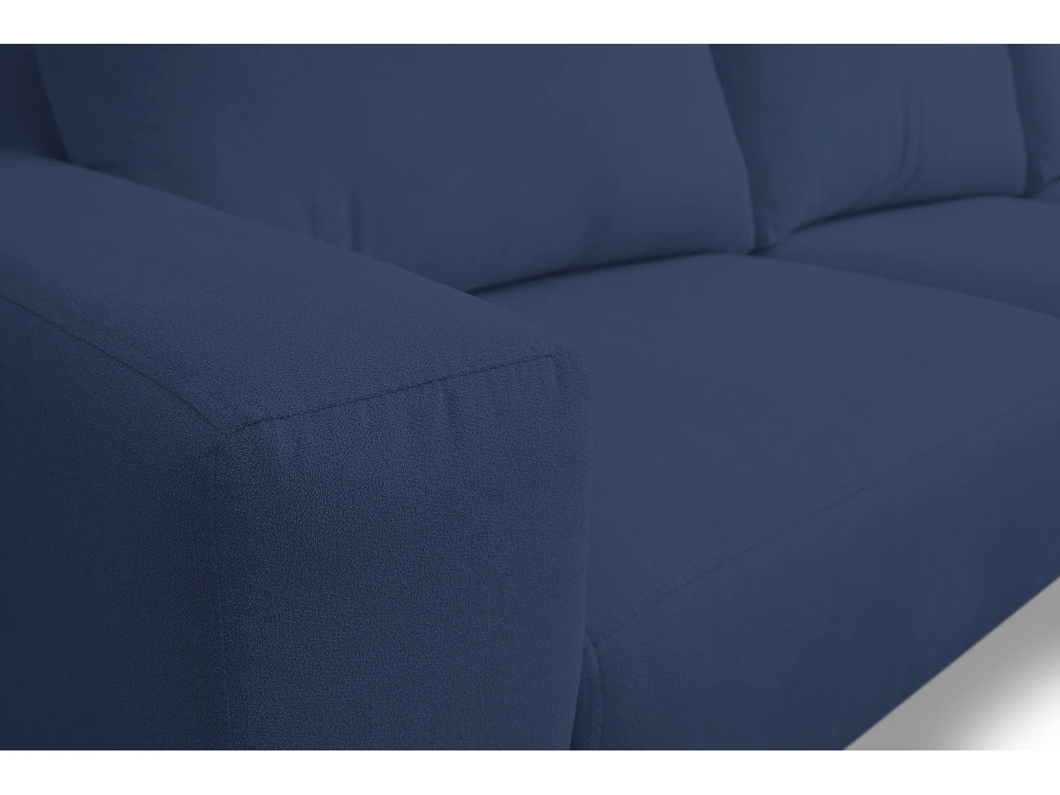 Canapé d'angle Aspen, couleur du canapé : bleu, tissu velours, pouf à droite