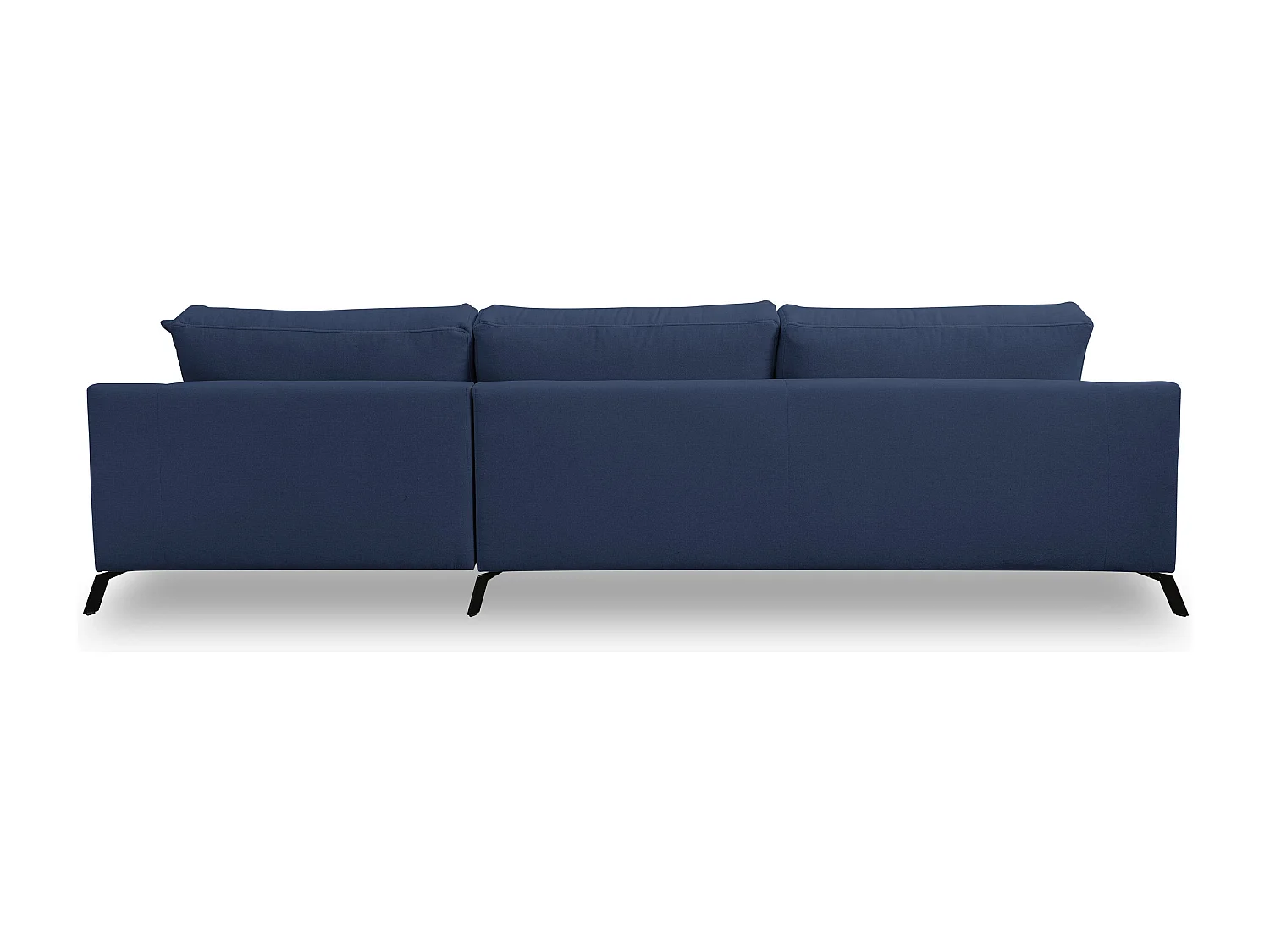 Canapé d'angle Aspen, couleur du canapé : bleu, tissu velours, pouf à droite