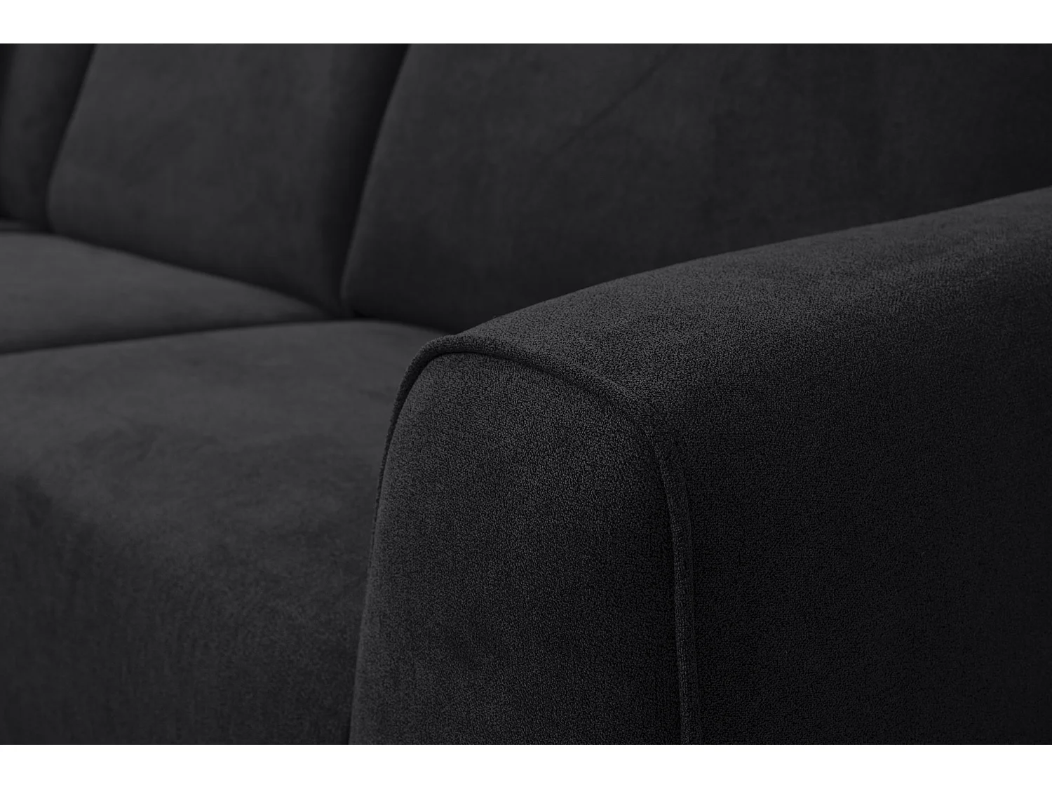 Canapé d'angle Mula, couleur du canapé : noir, tissu velours, pouf à gauche