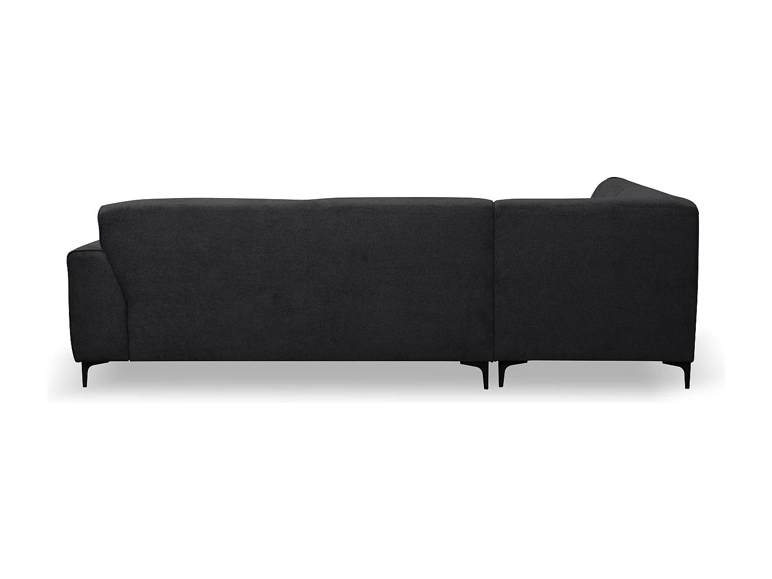 Canapé d'angle Mula, couleur du canapé : noir, tissu velours, pouf à gauche