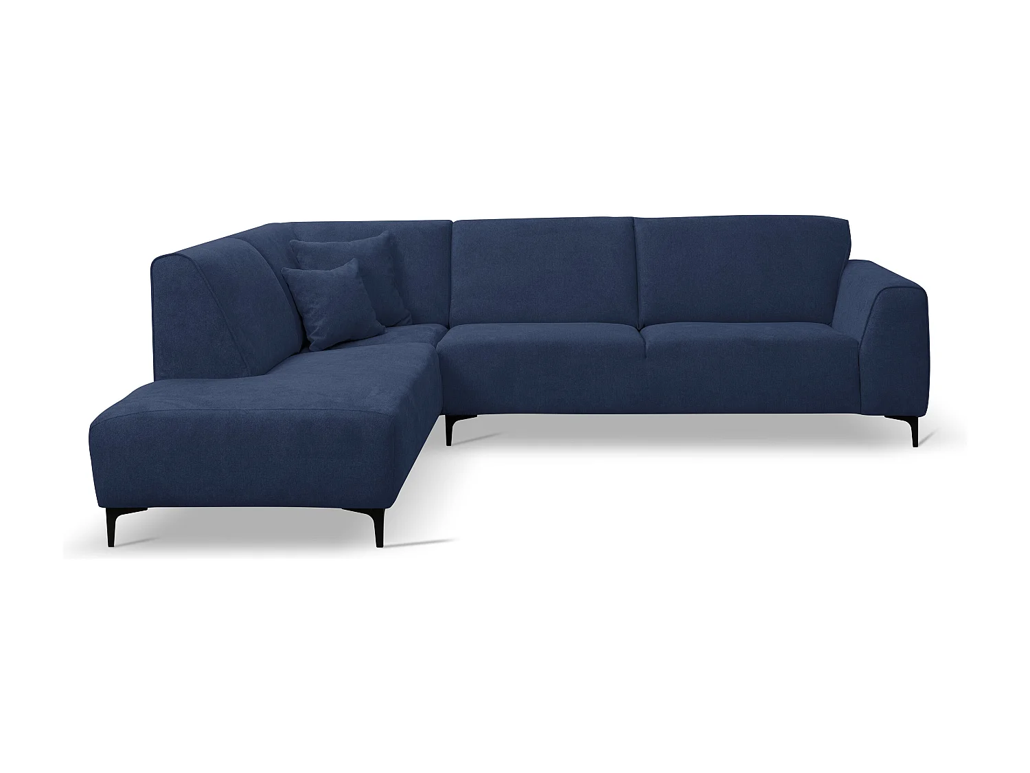 Canapé d'angle Mula, couleur du canapé : bleu, tissu velours, pouf à gauche