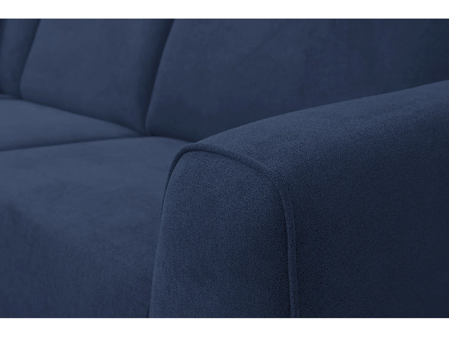 Canapé d'angle Mula, couleur du canapé : bleu, tissu velours, pouf à gauche