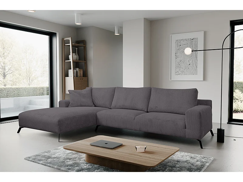 Hoekbank Aspen, hoekbank in L-vorm, kleur: donkergrijs, corduroy, ottomane links