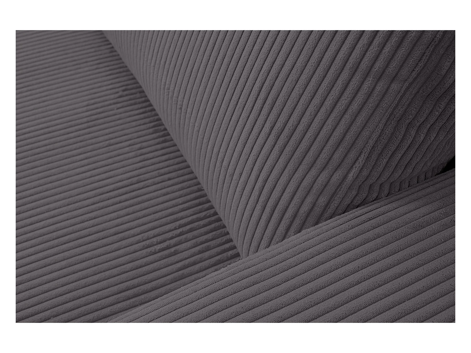 Canapé d'angle Aspen, couleur : gris foncé, tissu velours côtelé, pouf gauche