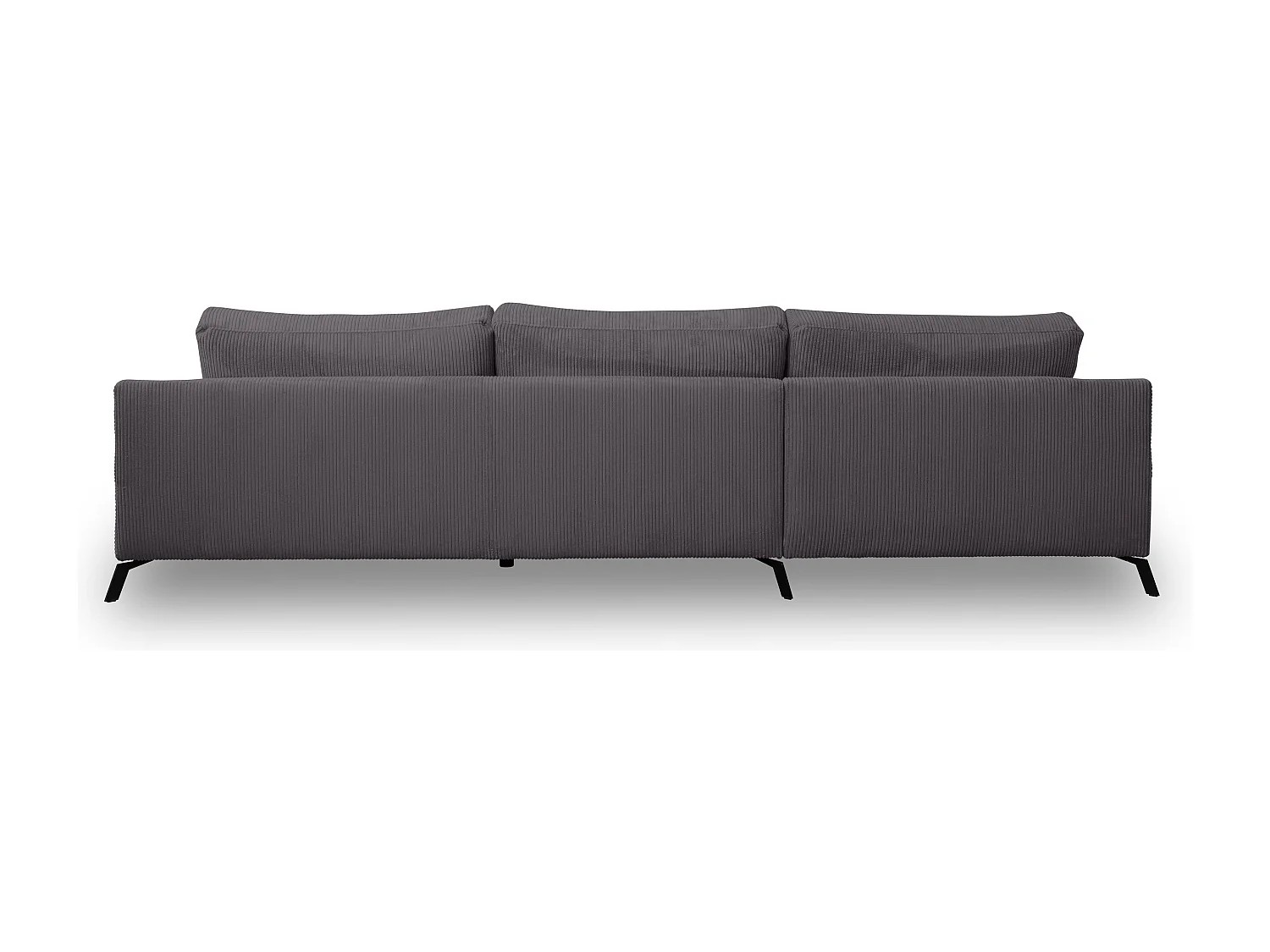 Canapé d'angle Aspen, couleur : gris foncé, tissu velours côtelé, pouf gauche