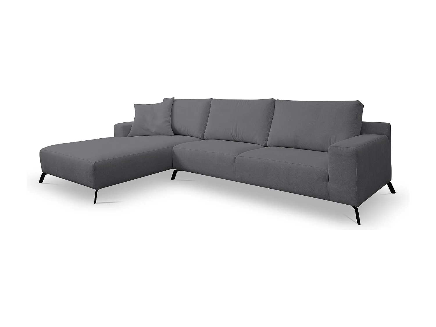 Canapé d'angle Aspen, couleur du canapé : gris, tissu velours, pouf à gauche